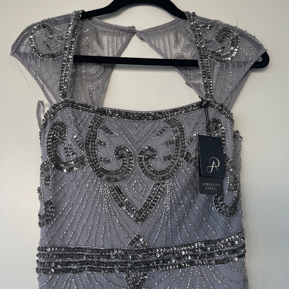 ADRIANNA PAPELL BEADED SILVER-GRAY GOWN NWT - Picture 3 of 8